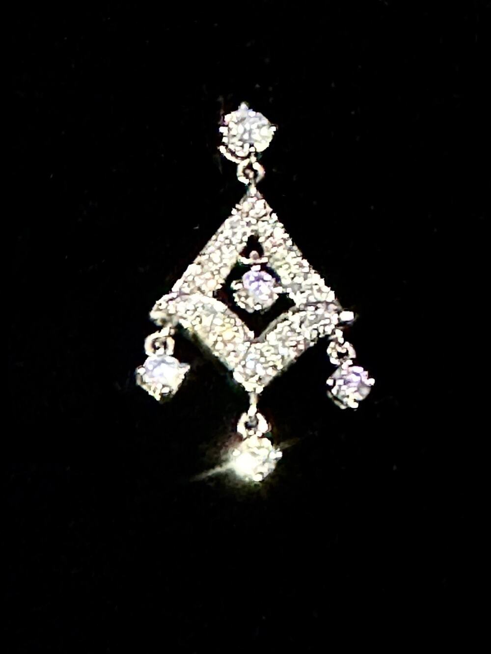 Silver Tone Triangle Rhinestone Dangle Earrings Statement Sparkle Jewelry